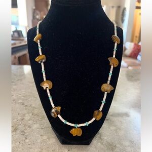 Heishi Shell, Turquoise, & Tiger's Eye Bear Fetish Necklace